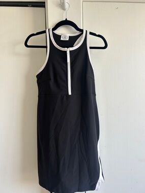 Cascade Collective Black and White Front-Zip Athletic Mini Dress